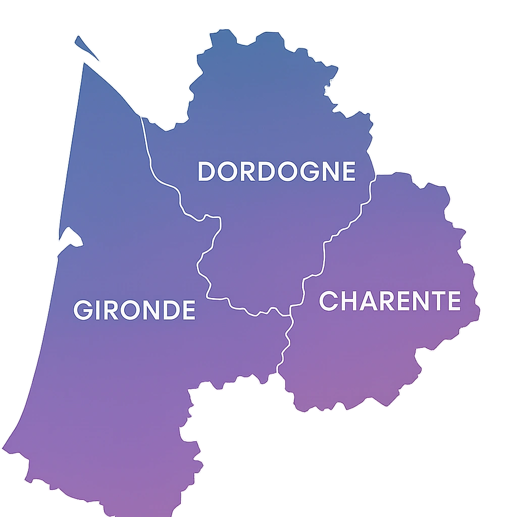 Carte de la compétence territoriale de notre étude de commissaire de justice en gironde